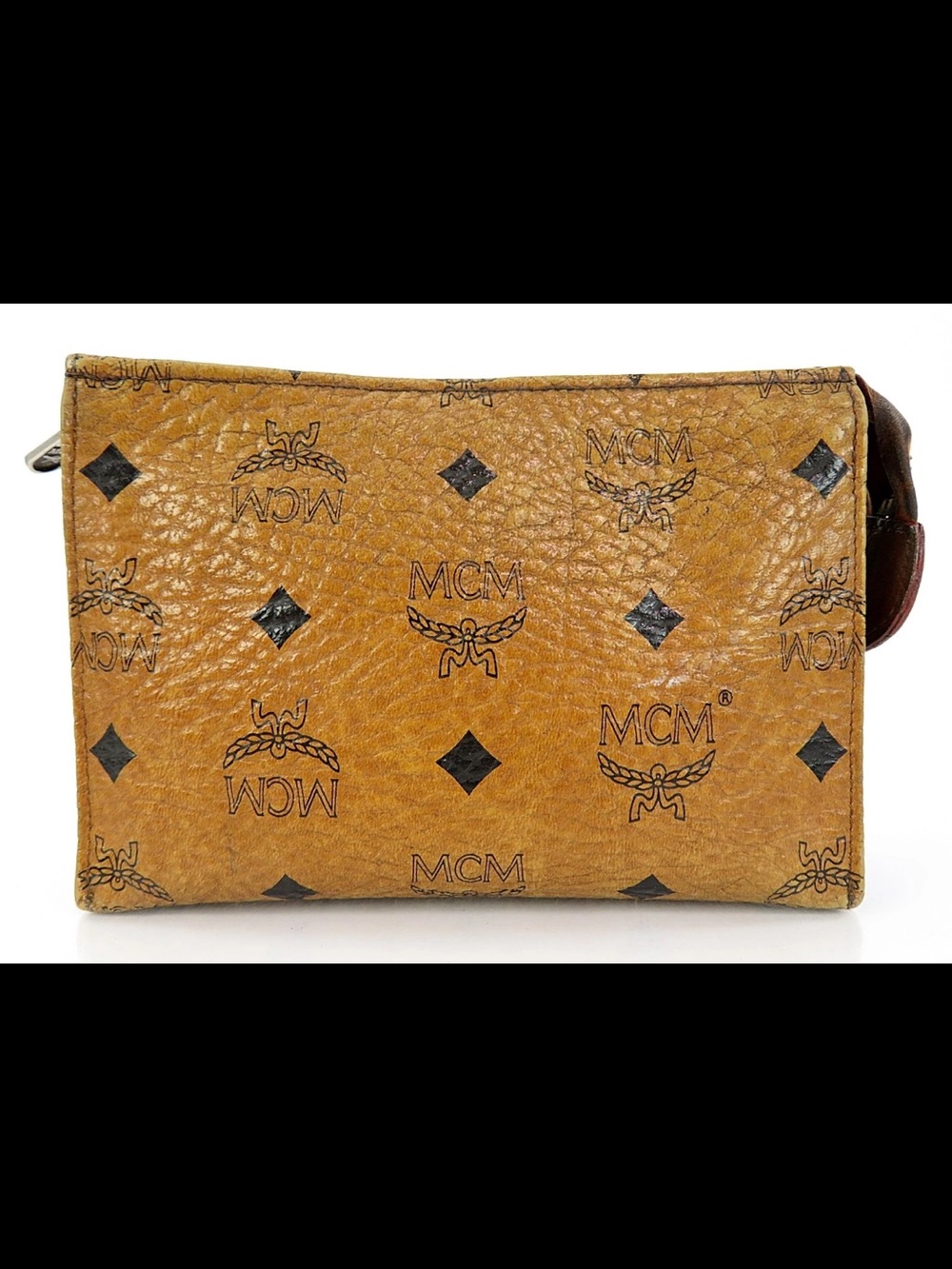 MCM Cognac Logo Visetos Cosmetic Pouch